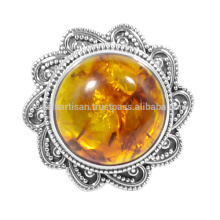 Unique Floral Design Amber Gemstone With 925 Sterling Silver Wedding & Engagement Ring